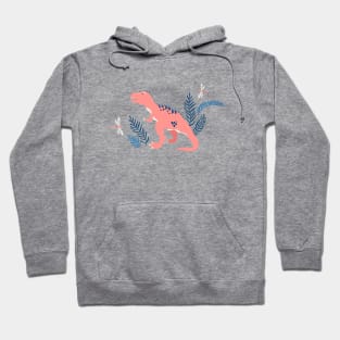 Jurassic Dinosaurs in Turquoise + Coral Hoodie